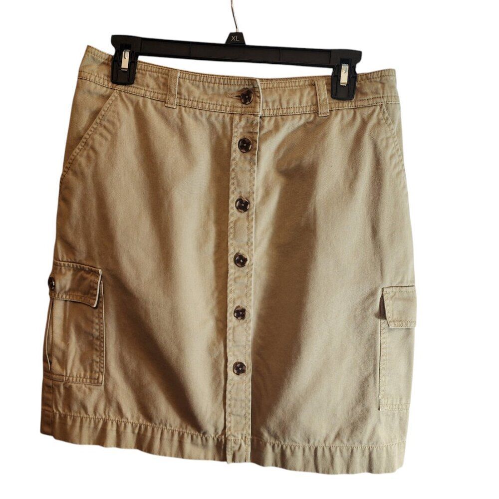 CARIBBEAN JOE 100% COTTON TAN SKIRT SIZE 6 BUTTON FRONT FUNCTIONAL POCKETS CARGO